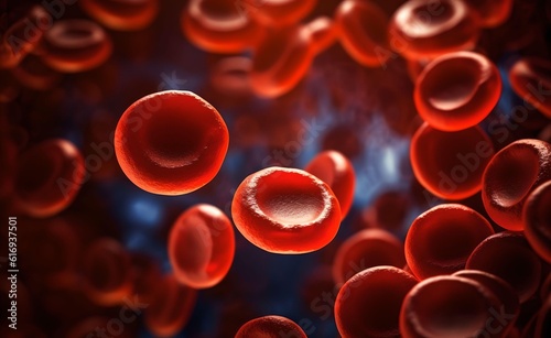 Close-up of Human Red Blood Cells for Medical Research. Generative AI.