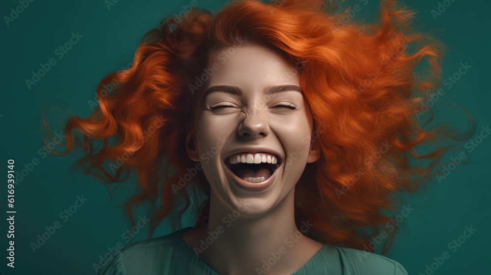 Excited and joyful woman with orange and pink hair. Generative AI