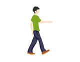 young man is walking in a white background