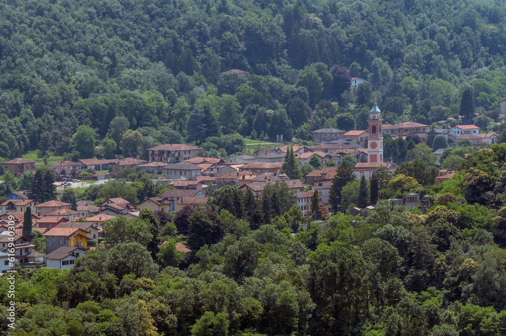 Panoramic aerial view of Besano, Varese, Italy