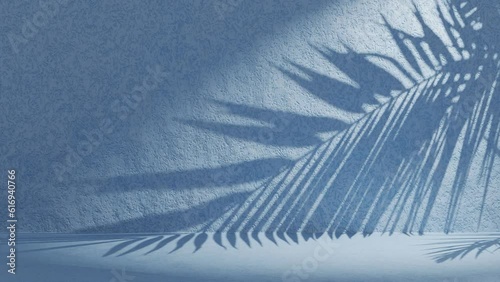 Wallpaper Mural Blue textured wall with palm frond shadow waving in wind on back Torontodigital.ca
