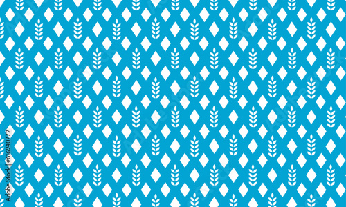 Blue background with leaves and shapes