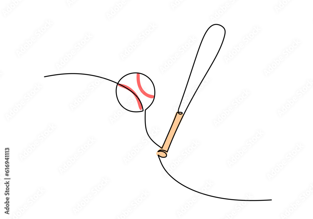Obraz premium Baseball One Line Drawing: Continuous Hand Drawn Sport Theme Object