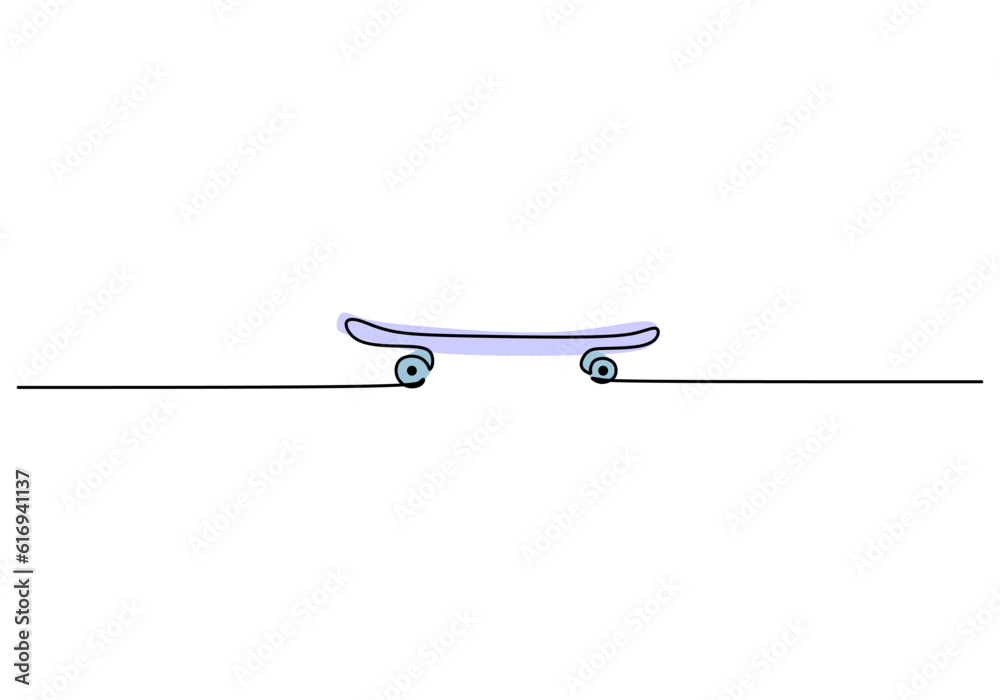Fototapeta premium Skateboard One Line Drawing: Continuous Hand Drawn Sport Theme Object