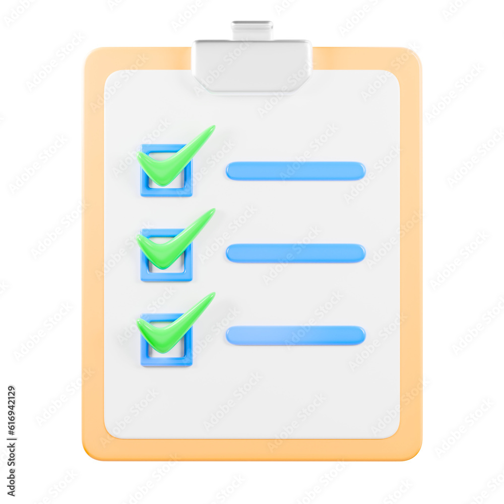 clipboard with checklist 3d illustration clipboard with checklist 3d illustration
