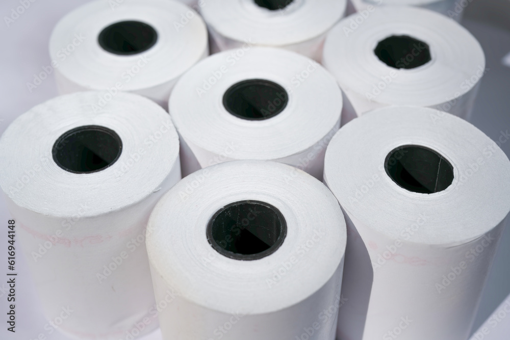 Rolls of white labels isolated. Labels for direct thermal or thermal transfer printing. Blank sticky label roll for thermal transfer printing pirce criss. .thermal label roll of paper Rolls of white labels isolated. Labels for direct thermal or thermal transfer printing. Blank sticky label roll for thermal transfer printing pirce criss. .thermal label roll of paper
