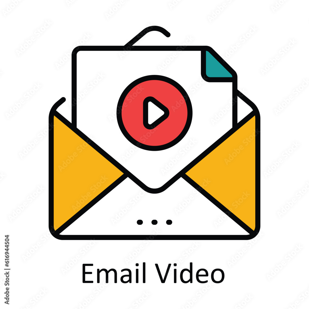 Email Video Filled Outline Icon Design illustration. Online Steaming Symbol on White background EPS 10 File Email Video Filled Outline Icon Design illustration. Online Steaming Symbol on White background EPS 10 File