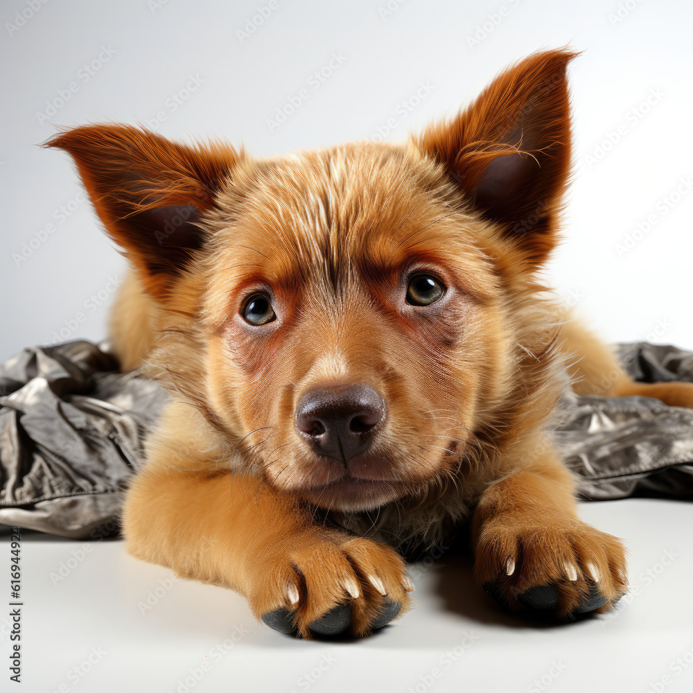A relaxed Red Heeler puppy (Canis lupus familiaris) lying down for a nap. A relaxed Red Heeler puppy (Canis lupus familiaris) lying down for a nap.