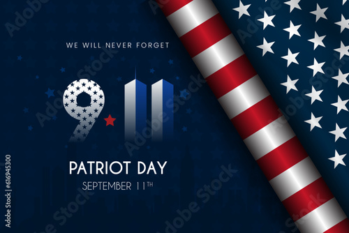 Happy Patriot Day September 11th banner. The 9-11 Day illustration design
