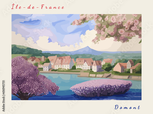 Domont: Postcard design with a scene in France and the city name Domont