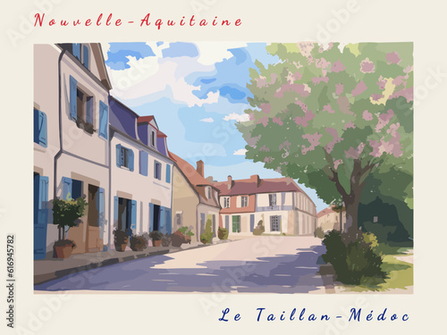 Le Taillan-Médoc: Postcard design with a scene in France and the city name Le Taillan-Médoc