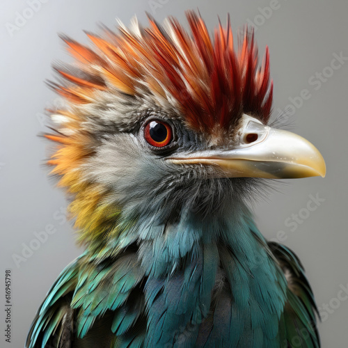 A striking closeup shot of a Quetzal  Pharomachrus  capturing its high detail feathers and magnificent green color.