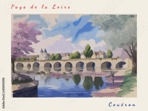 Couëron: Postcard design with a scene in France and the city name Couëron