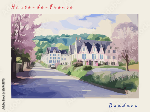 Bondues: Postcard design with a scene in France and the city name Bondues