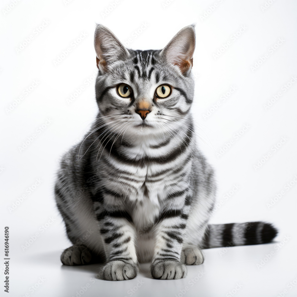 An American Shorthair cat (Felis catus) with striking dichromatic eyes.