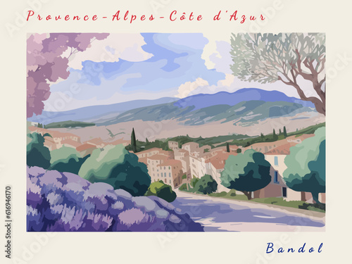 Bandol: Postcard design with a scene in France and the city name Bandol photo