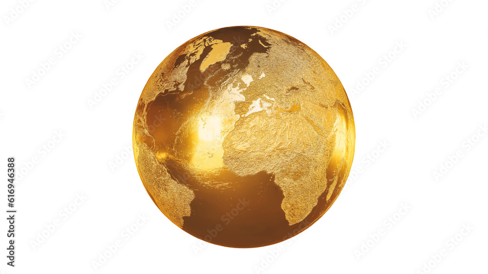 Planet Earth 3d gold render isolated Planet Earth 3d gold render isolated