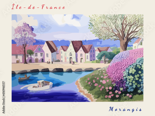 Morangis: Postcard design with a scene in France and the city name Morangis