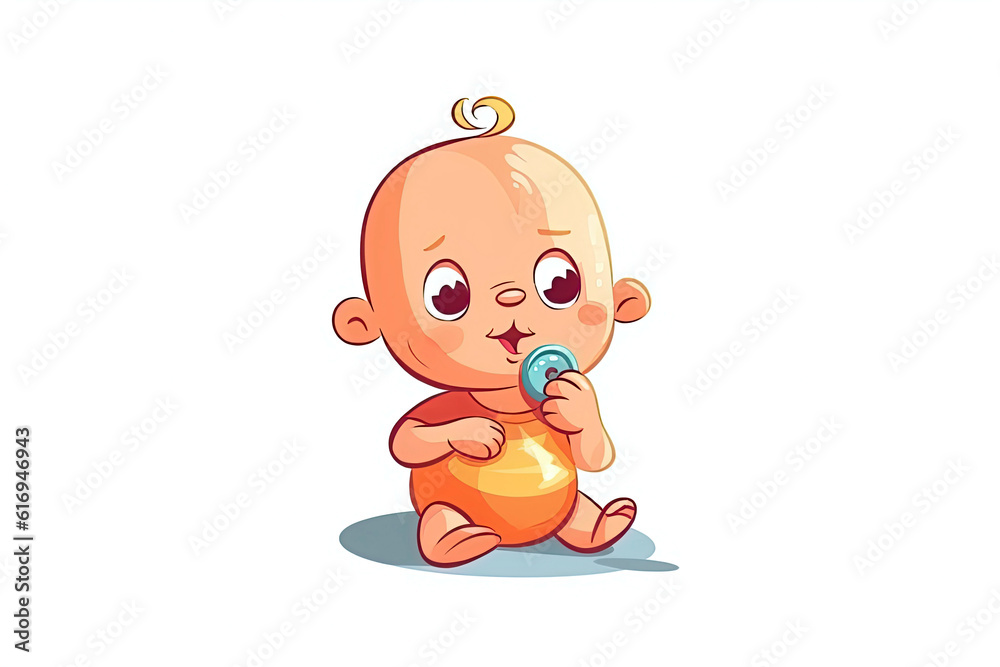 happy funny baby toddler boy on white isolated background. Cartoon character
