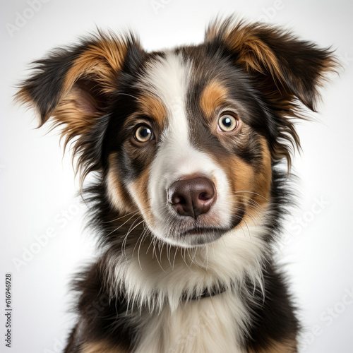 A curious Border Collie puppy (Canis lupus familiaris) with a red and white coat, exploring its surroundings.