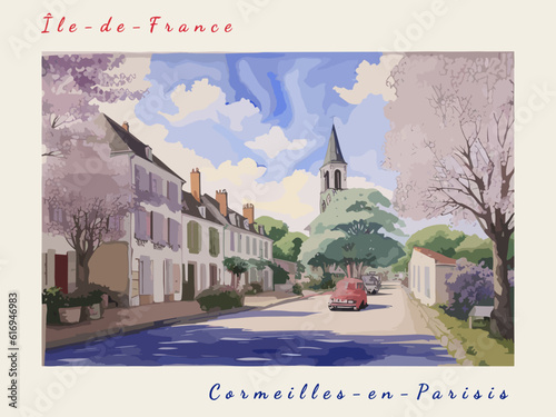 Cormeilles-en-Parisis: Postcard design with a scene in France and the city name Cormeilles-en-Parisis