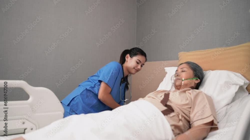 Doctor and nurse measuring blood pressure of patient in recovery room after treatment. Doctor and nurse measuring blood pressure of patient in recovery room after treatment.