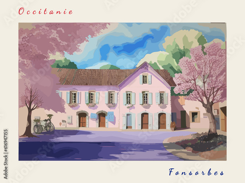 Fonsorbes: Postcard design with a scene in France and the city name Fonsorbes