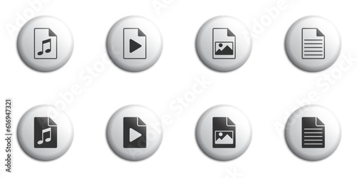 Set of icons of different types of files. Such as: multimedia, text, audio file and image file. Vector illustration.