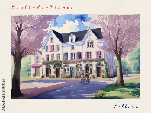 Lillers: Postcard design with a scene in France and the city name Lillers