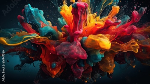 Abstract Background, Ink Rainbow Colors, for Websites and Print, Colored paint splash isolated on black background, AI Generated © dbo