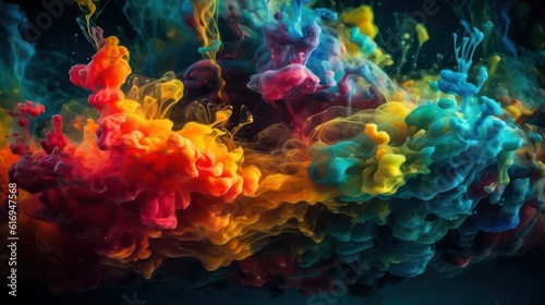 Abstract Background, Ink Rainbow Colors, for Websites and Print, Colored paint splash isolated on black background, AI Generated