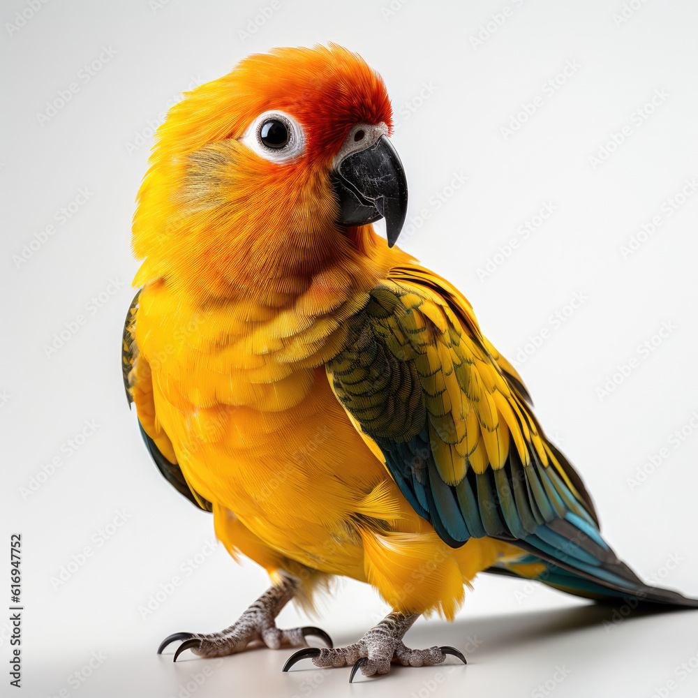 Fototapeta premium A vibrant Sun Conure (Aratinga solstitialis) showcasing its bright plumage.