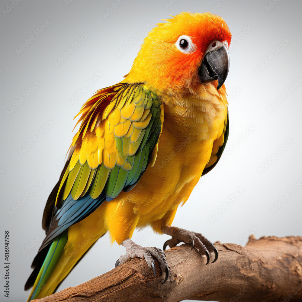 A vibrant Sun Conure (Aratinga solstitialis) showcasing its bright plumage. A vibrant Sun Conure (Aratinga solstitialis) showcasing its bright plumage.