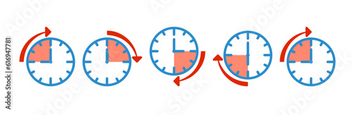 Time management. Efficient scheduling every three hours. Clock vector icons. Vector illustration isolated on white background. 