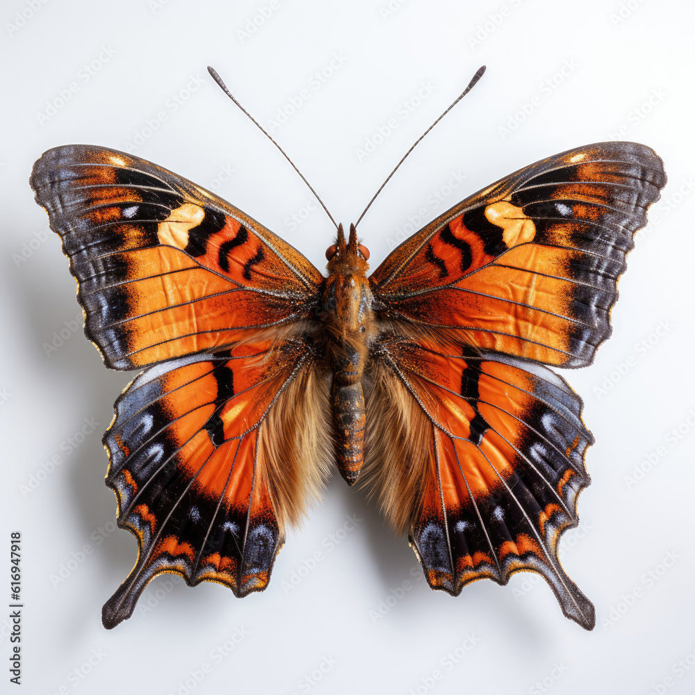 Naklejka premium A Comma Butterfly (Polygonia c-album) top-down view.