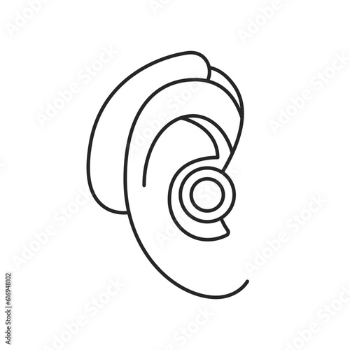 Ear hearing aid device line icon, help for impaired of hearing. Deafness, Hearing Loss. Deaf with hear problem. Hearing restoration through audio tube. Vector