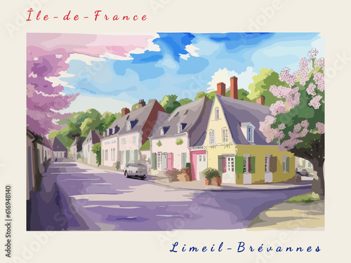 Limeil-Brévannes: Postcard design with a scene in France and the city name Limeil-Brévannes