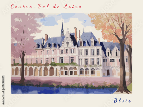 Blois: Postcard design with a scene in France and the city name Blois