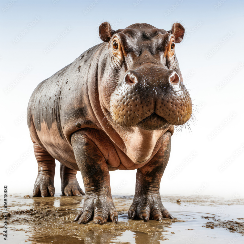 A juvenile Hippopotamus (Hippopotamus amphibius) in a playful mood.