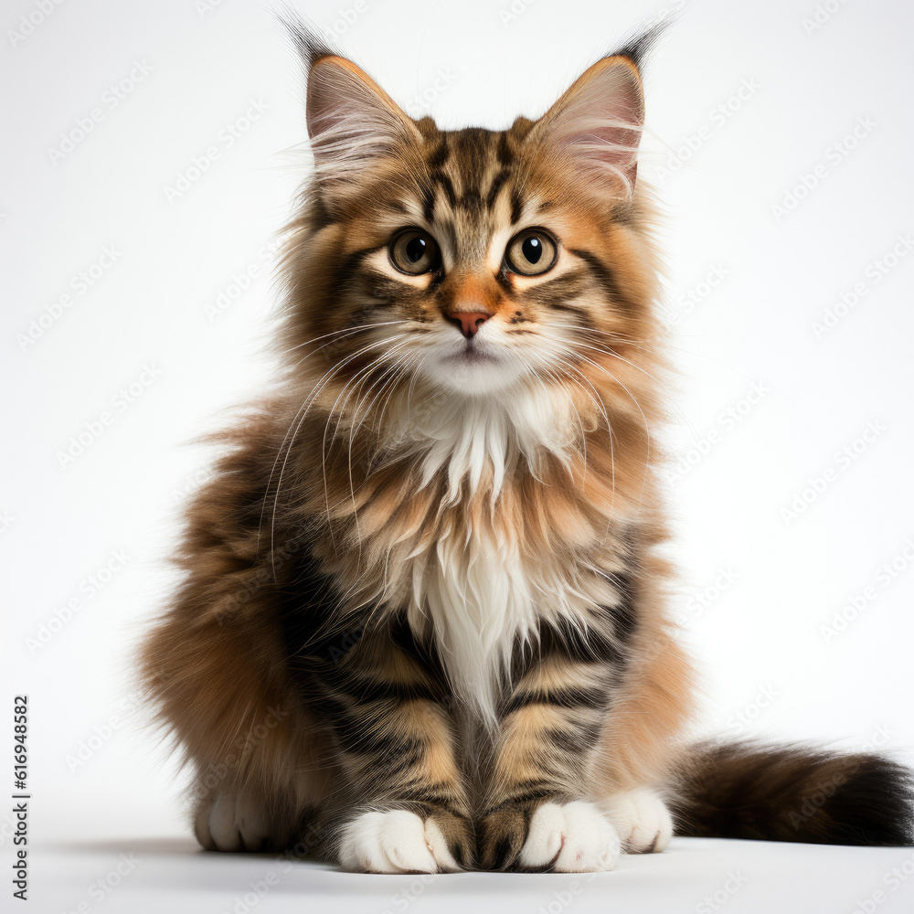 An inquisitive Siberian Forest Cat kitten (Felis catus) investigating its surroundings.