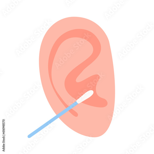 Ear stick for cleaning ear. Clean cotton swab. Hygiene and health care of cotton buds. Vector