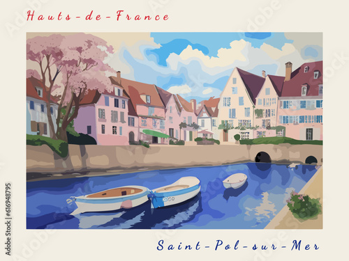 Saint-Pol-sur-Mer: Postcard design with a scene in France and the city name Saint-Pol-sur-Mer