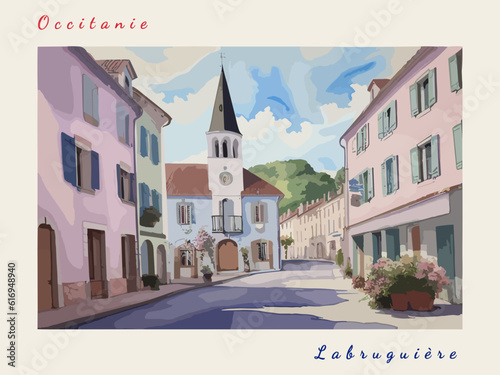 Labruguière: Postcard design with a scene in France and the city name Labruguière