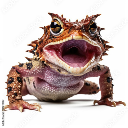 An exotic Horned Frog (Ceratophrys) showing its wide mouth. © blueringmedia