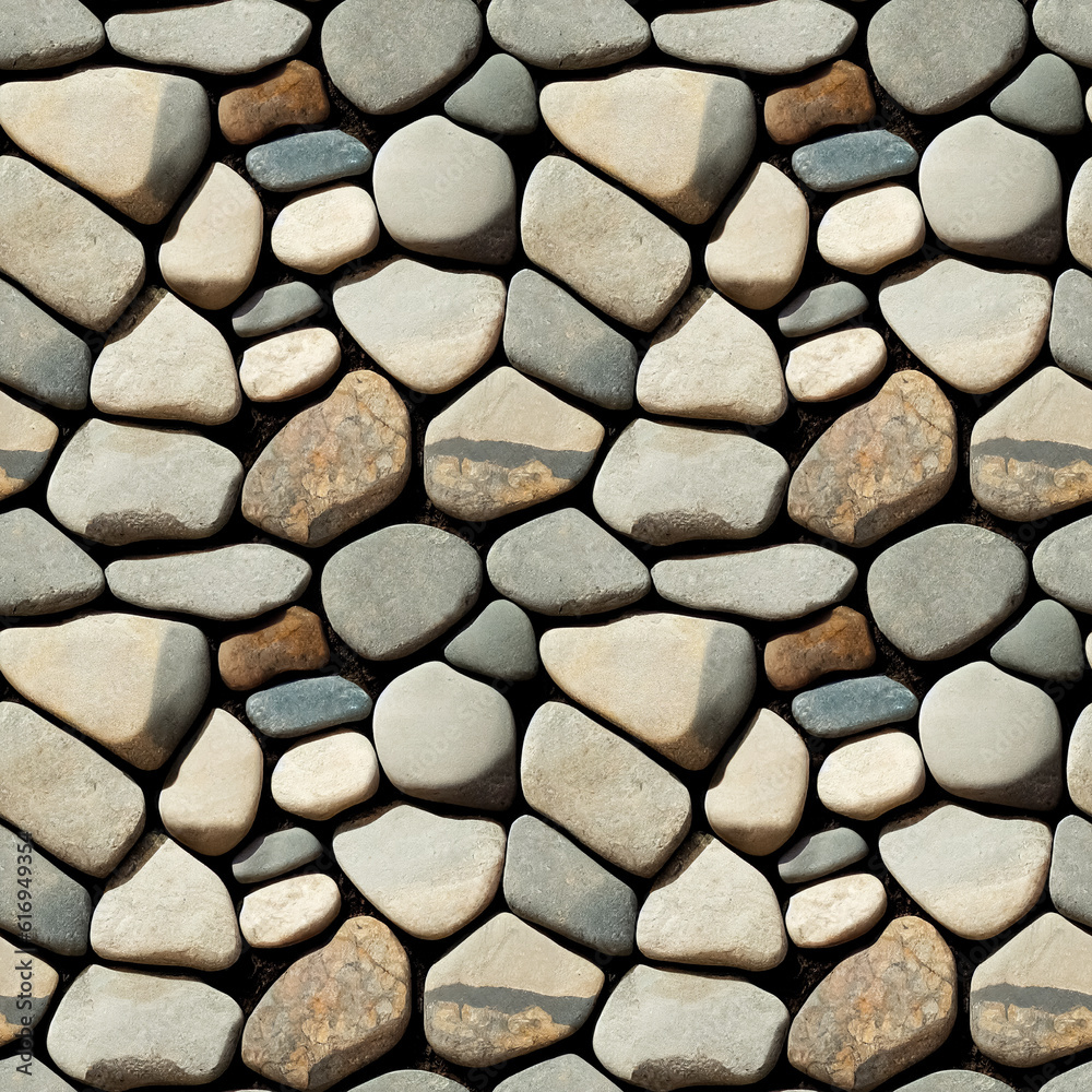 Seastones seamless pattern. Polished rounded pebbles repeating background. Generative AI. Seastones seamless pattern. Polished rounded pebbles repeating background. Generative AI.