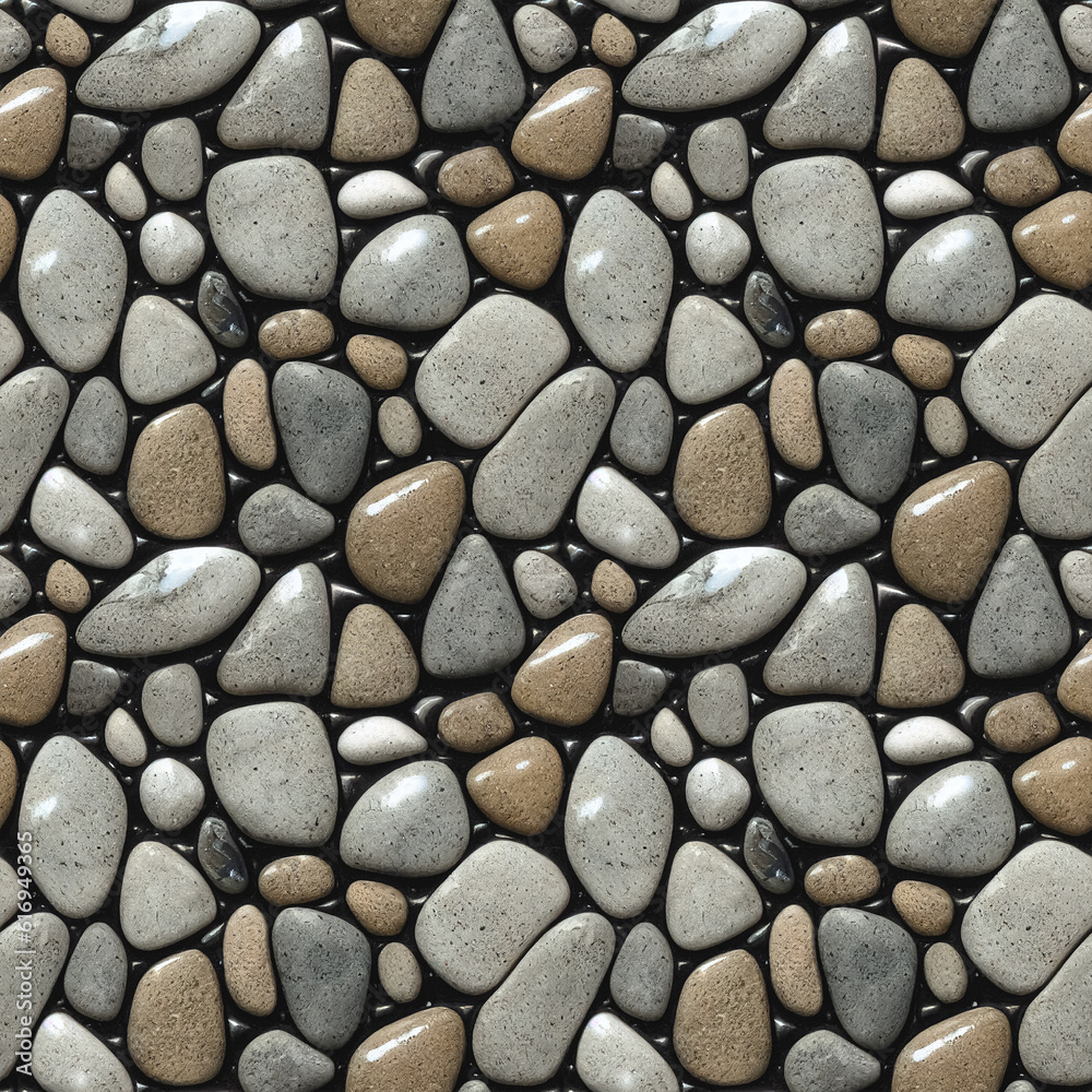 Seastones seamless pattern. Polished rounded pebbles repeating background. Generative AI. Seastones seamless pattern. Polished rounded pebbles repeating background. Generative AI.