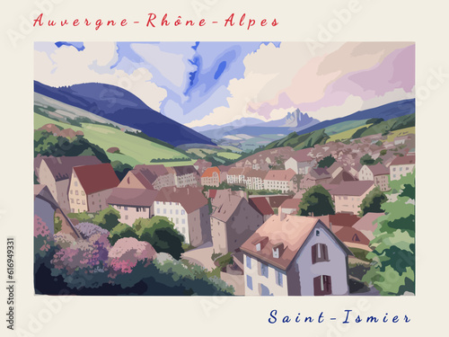 Saint-Ismier: Postcard design with a scene in France and the city name Saint-Ismier