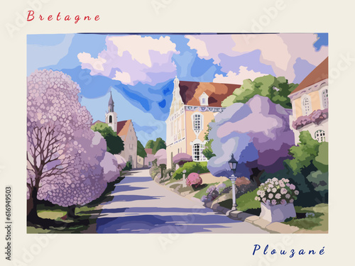 Plouzané: Postcard design with a scene in France and the city name Plouzané