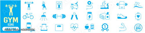 Gym, Wellness, Fitness, Workout, Yoga, Running, Diet Editable stroke line icon collection vector