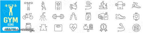Gym, Wellness, Fitness, Workout, Yoga, Running, Diet Editable stroke line icon collection vector
